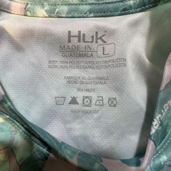 Huk Shirt Men's Large Seafoam Green Camo Mossy Oak Fracture Fishing  Long Sleeve - Picture 7 of 8